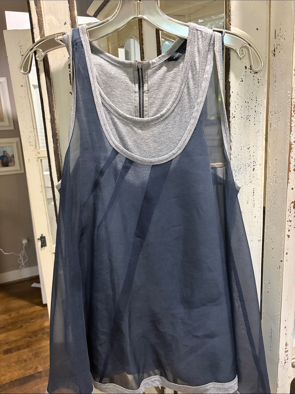 Marc by Marc Jacobs Navy Mesh Layered Tank with Gray Lining